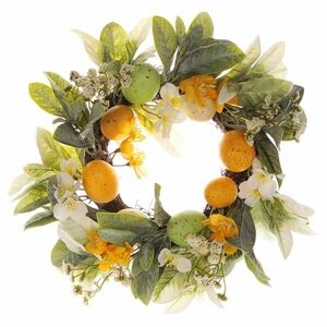 Húsvéti koszorú virágokkal és tojásokkal sárga, átmérő 28 cm kép