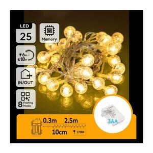 B.V. kültéri LED karácsonyi fényfüzér 25 LED, 3xAA, 8 funkció, 2, 8 m, IP44, B10303K4O kép