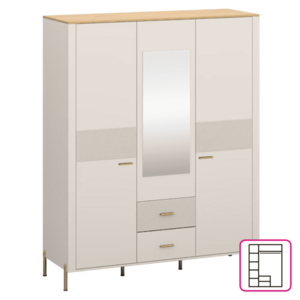 Szekrény tükörrel, kasmír/kő tölgy, RUNOL 3D2S kép