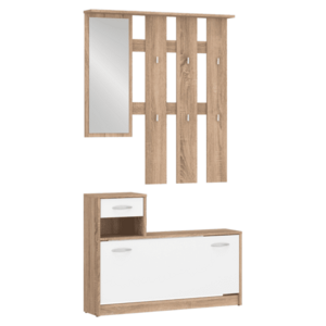 Előszobabútor összeállítás, sonoma tölgy/fehér, VIRA-MECKI NEW kép