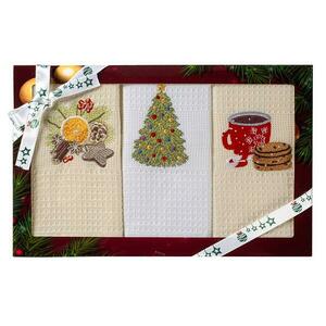 Konyhai törlőkendő készlet, 3 db 50x70 cm krémszínű/fehér kép