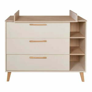 Krémszínű-natúr színű gyerek komód pelenkázó feltéttel, tölgyfa dekorral 117x103x78 cm Jil – Roba kép