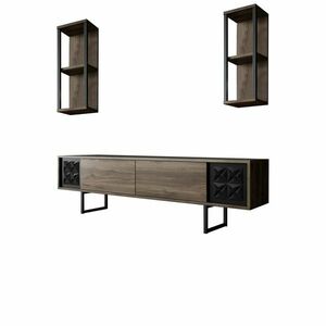 Line Walnut and Black TV-állvány polcokkal kép