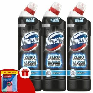 Domestos Zéró Blue WC Vízkőoldó gél 3x750ml + Ajándék Vileda Törlőkendő kép