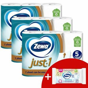 Zewa Just1 5 rétegű Toalettpapír 3x6 tekercs + Ajándék nedves WC papír kép