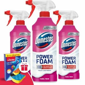 Domestos Power Hab spray Floral Fresh 3x435ml + Ajándék Vileda Szivacs kép