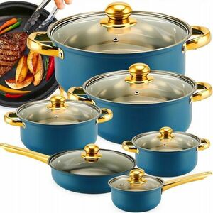 Retoo 12 részes rozsdamentes acél Edénykészlet - Kék, Arany kép
