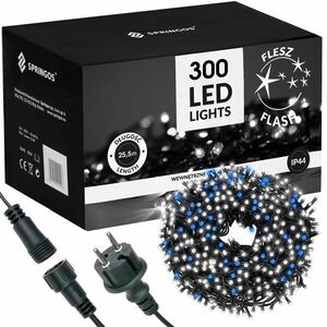 Karácsonyfa égősor - 300 LED, hideg fehér, kék 24m IP44 kép