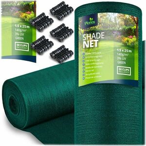 Árnyékolóháló 1.5x25m 140g/m2 + 50 klipsz zöld kép