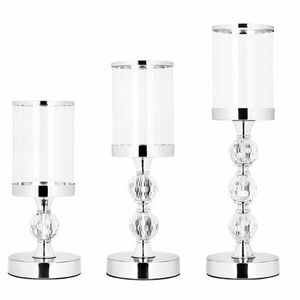 3 darabos fém gyertyatartó készlet kristálygömbbel és üvegernyőve... kép