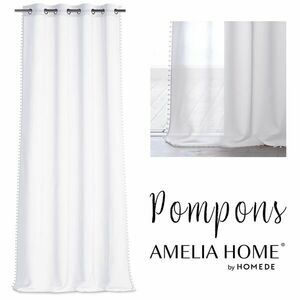 Függöny POMPONS szín fehér fűzőkarika voile 140x270 ameliahome kép