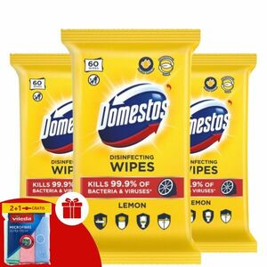 Domestos Higiénikus Törlőkendő Lemon 60db + Ajándék Vileda Törlőkendő kép