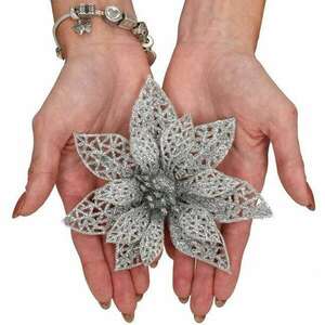 Springos Karácsonyi mikulásvirág dísz, csillámmal - ezüst kép