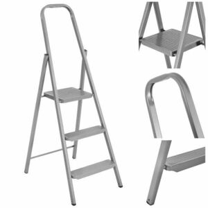 Összecsukható acél háztartási létra, 3 fok, 150 kg, 123 cm kép
