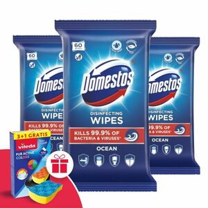 Domestos higiénikus Törlőkendő Ocean 3x60db + Ajándék Vileda Szivacs kép
