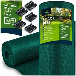 Árnyékolóháló 1.2x50m 110g/m2 + 50 klipsz zöld kép