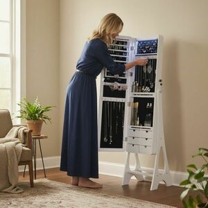 Pepita Ékszertároló szekrény tükörrel 155cm, Fehér kép