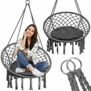 Pepita Makramé Függőszék párnával - szürke kép