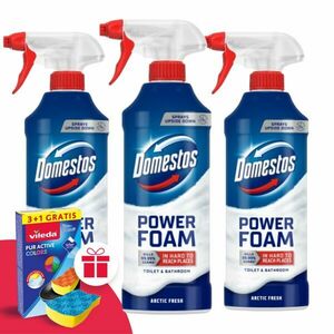 Domestos Power Hab spray Arctic Fresh 3x435ml + Ajándék Vileda Szivacs kép