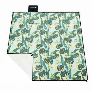 Springos® 200×200 cm piknik pléd, vízálló polár+alumínium, zöld-sárga kép