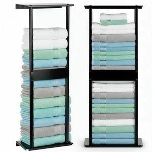 Fali törölközőtartó polccal, fekete fém, 32×14×76 cm kép