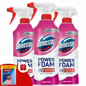 Domestos Power Hab spray Floral Fresh 3x435ml + Ajándék Vileda Tö... kép