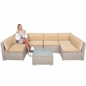 Casa Blanca 7 részes technorattan kerti bútor garnitúra, bézs, üv... kép