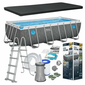 Csővázas kerti medence ablakokkal 488×244×122 cm, szürke rattan, ... kép