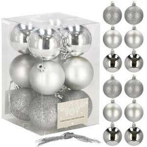 Springos Karácsonyfadísz Gömbök - Ezüst - 12 db - 6 cm kép