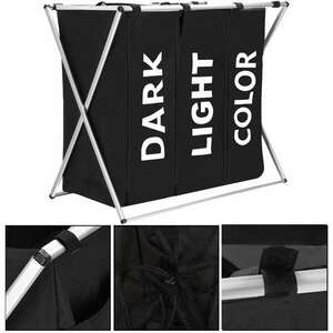 Springos Szennyeskosár, 3 rekeszes, 146L - Fekete, Ezüst kép