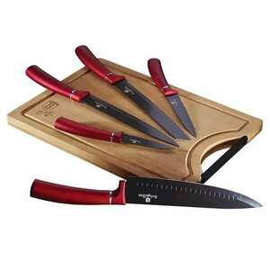 Berlinger Haus Késkészlet - 6 részes - Burgundi - Bambusz Vágódeszkával kép