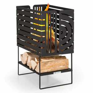 Blumfeldt Krakatoa, tűzrakóhely, tömör acél, fa tárolórekesz, lézer-vágott design kép