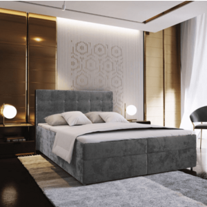 Kárpitozott boxspring ágy GLORIEN VELVET 160x200 cm szürke Matrac: Bonell rugós matrac kép