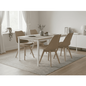 Étkező szett 1 + 4, fehér TESSA asztal 120x60 cm tölgy dekor + bézs BALI MARK szék bükkfa lábakkal kép