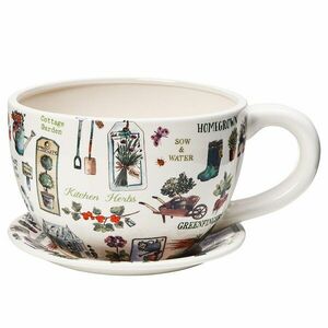 PLANT A CUP csésze alakú kaspó, kertész mintás kép