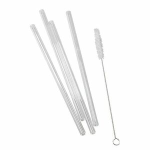 LONG DRINK üveg szívószál tisztító kefével, átlátszó kép