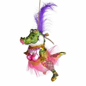 HANG ON üveg karácsonyfadísz, táncos krokodil lány kép
