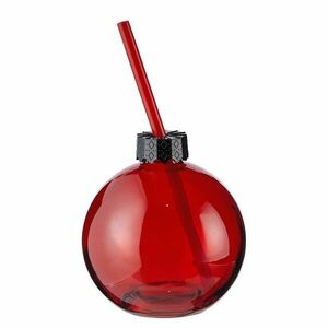 SANTA'S BUBBLE üveg pohár szívószállal, piros kép