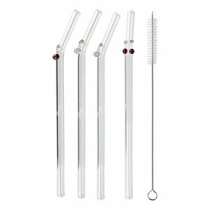 LONG DRINK üveg szívószál tisztító kefével 5 db-os készlet, cseresznye kép