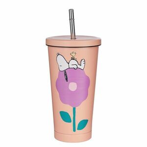 PEANUTS fém pohár tetővel és szívószállal 500ml, barackszín kép