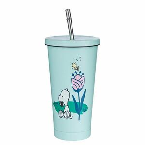 PEANUTS fém pohár tetővel és szívószállal 500ml, világoskék kép