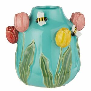 SPRING kerámia váza 21 cm , tulipán/méhek kép