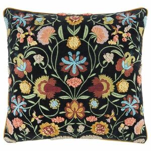 BOHEMIAN párna hímzéssel, fekete/virágos 50 x 50 cm kép