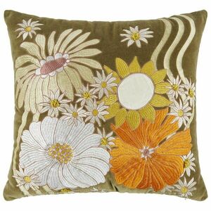 BOHEMIAN párna hímzéssel, zöld/virágos 50 x 50 cm kép