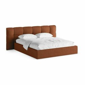 Téglavörös kárpitozott ágyneműtartós franciaágy ágyráccsal 140x200 cm Eric – Micadoni kép