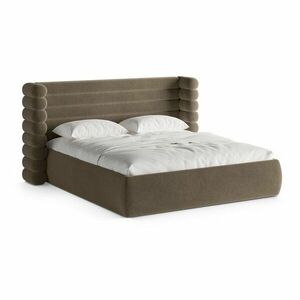 Szürkésbarna kárpitozott ágyneműtartós franciaágy ágyráccsal 160x200 cm Mount – Micadoni kép