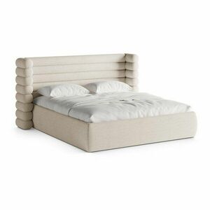 Bézs kárpitozott ágyneműtartós franciaágy ágyráccsal 200x200 cm Mount – Micadoni kép