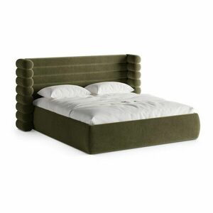 Zöld kárpitozott ágyneműtartós franciaágy ágyráccsal 160x200 cm Mount – Micadoni kép