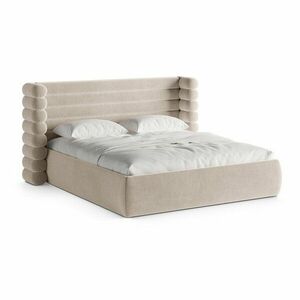 Bézs kárpitozott ágyneműtartós franciaágy ágyráccsal 180x200 cm Mount – Micadoni kép