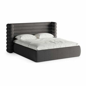 Sötétszürke kárpitozott ágyneműtartós franciaágy ágyráccsal 200x200 cm Mount – Micadoni kép